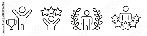Success icons. Award icon for best performer, employee or winner with trophy and star symbol. 