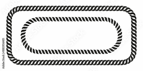 Black rope forming two nested rectangular frames on a white background