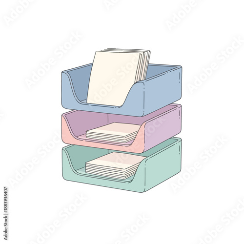 Stacked organization trays with colorful design for office or home storage solutions