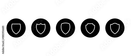 Shield outline icon set in black circle. Security, defense, and protection badge symbol