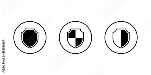 Shield protection icon set in circular outline. Security, privacy, and defense symbol