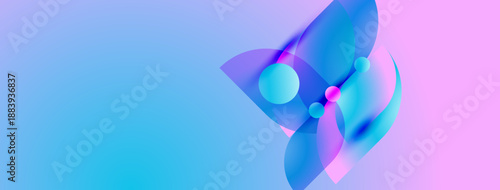 Abstract shapes, vibrant colors blend. Blue, pink hues create smooth gradient. Modern design, digital art composition.
