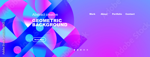 Vibrant abstract background features flowing shapes, text elements, navigation menu. Modern design promotes creativity, visual appeal.
