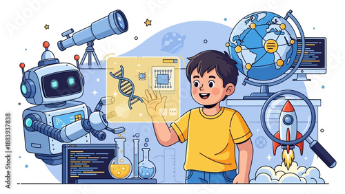 a child is playing and observing the laboratory