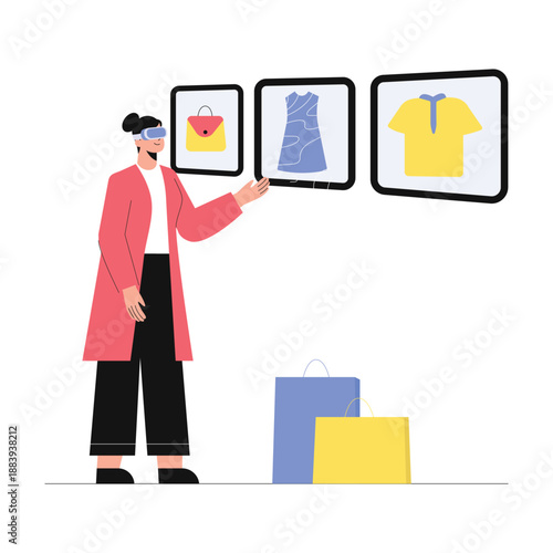 Virtual Shopping Vector Flat Illustration EPS 10 File 