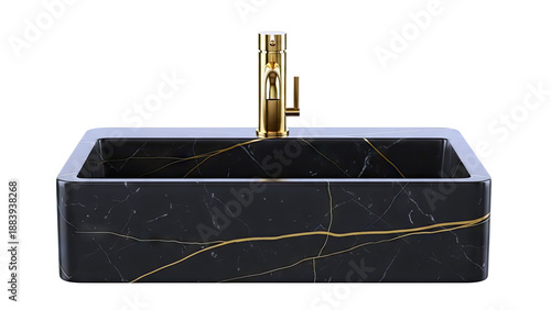 Modern Black Marble Bathroom Sink with Gold Faucet