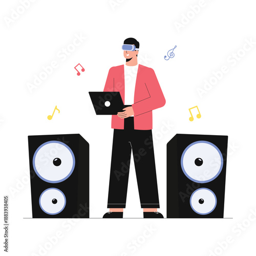 Virtual Concert Vector Flat Illustration EPS 10 File 