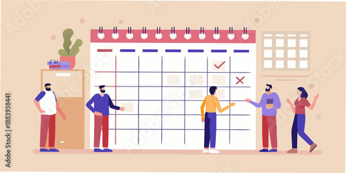 People planning and scheduling with a large wall calendar in a meeting