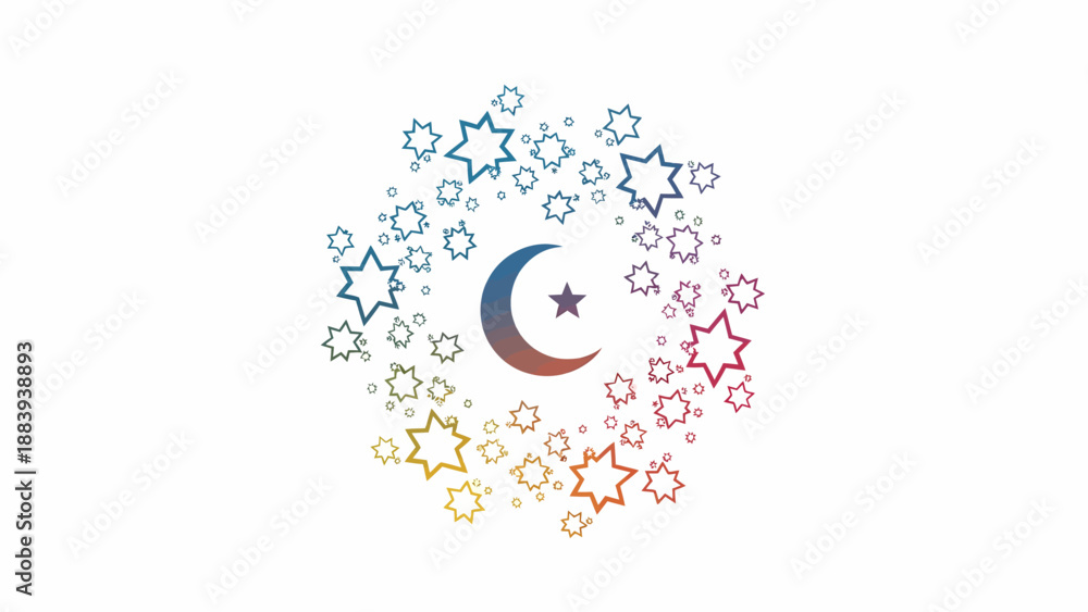 Fototapeta premium Crescent Moon and Star Icon Design.