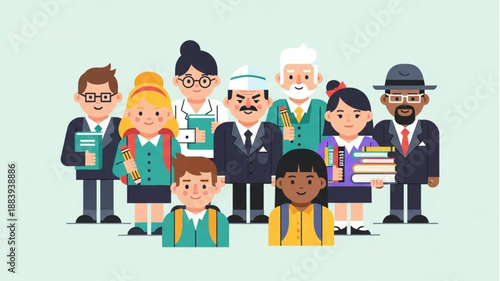 Diverse group of people standing together illustration.
