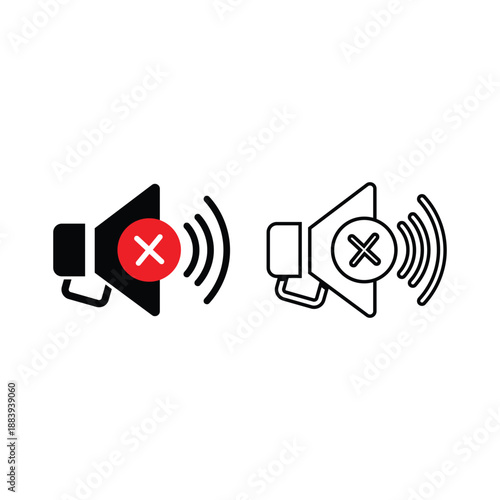 Mute icon with sound off symbol isolated on white background