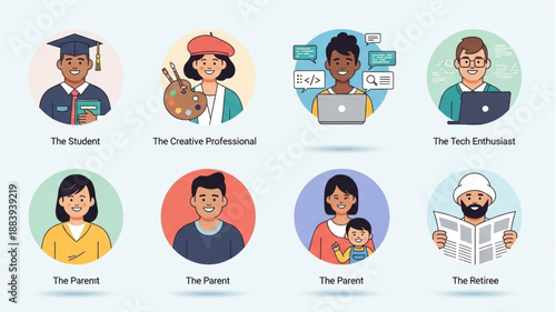 Diverse group of people representing various professions and lifestyles.