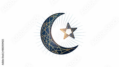 Islamic Symbol Crescent Moon Star Illustration.