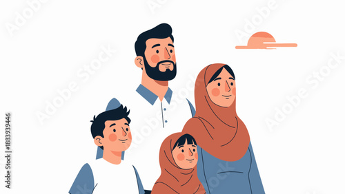 Family of Four Standing Together Smiling.