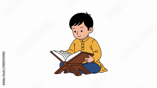 Young boy reading a book.