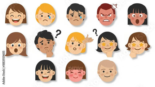 Collection of Diverse Human Faces Expressing Various Emotions.