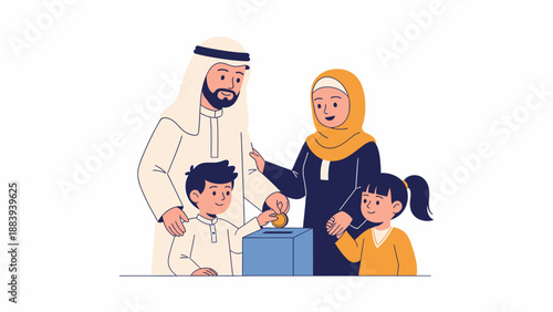 Family of Four in Traditional Clothing.