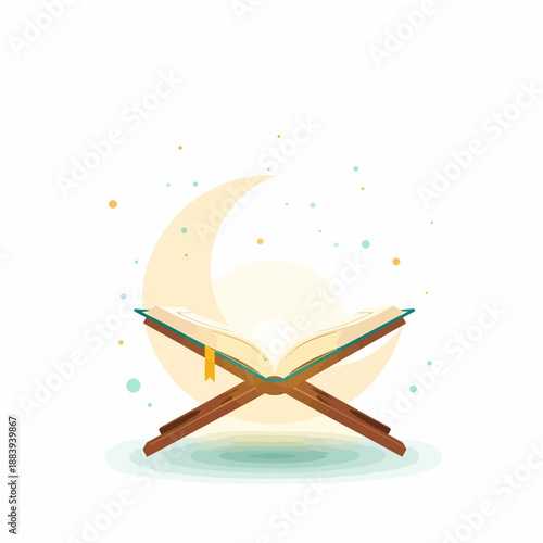 Open Quran Book on Wooden Stand.