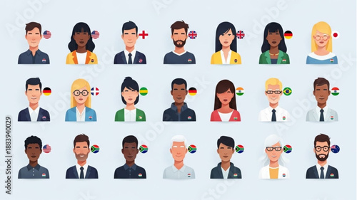 Diverse Group of People Representing Different Nationalities and Professions.