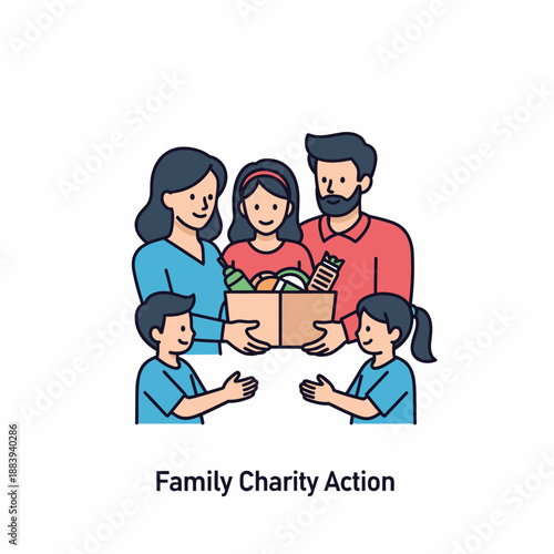 Family Donating Food to Charity Together.