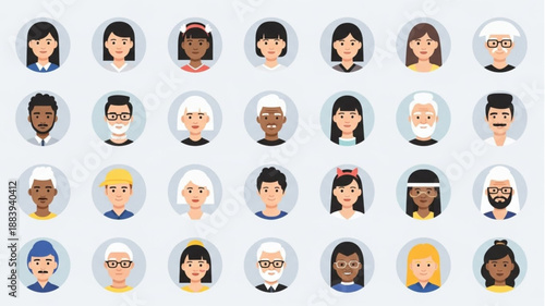Diverse Group of People Avatars Representing Different Nationalities and Ages.
