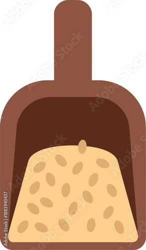 Flat vector illustration of brown scoop filled with grain seeds for agriculture and farming concepts