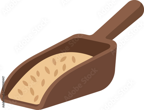 Brown scoop filled with grains isolated on white background, flat vector illustration for food and agriculture concepts