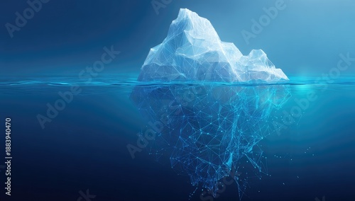 Digital rendering of an iceberg, showing the visible and submerged portions with connecting lines