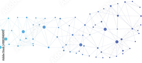 A network of interconnected nodes and lines in various shades of blue