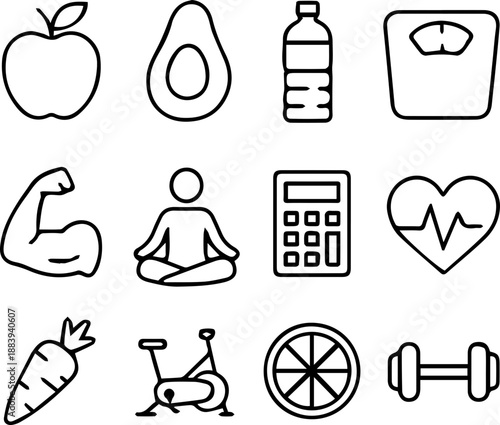 Diet Program and Healthy Lifestyle Line Icons