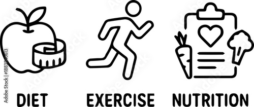 Diet Program and Healthy Lifestyle Line Icons