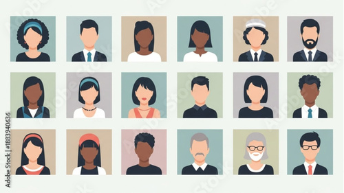 Diverse Group of People Avatars Representing Different Individuals.