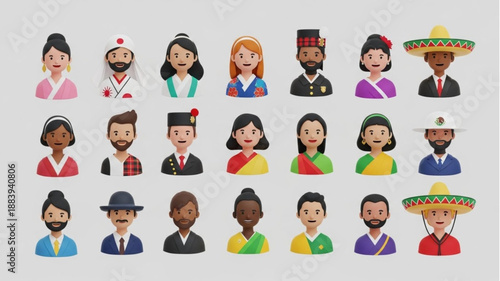 Diverse group of people in traditional clothing from around the world.