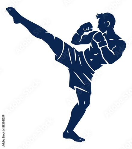 Graphic illustration of a male martial artist depicting a high kick for martial arts training