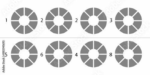 Circular diagrams with segmented sections and numerical labels displayed clearly