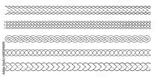 Intricate black and white ornamental chain patterns displayed in repeating rows