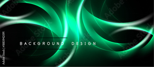 Abstract neon lines swirl over dark backdrop. Elegant curves create dynamic visual effect. Modern design element for backgrounds.