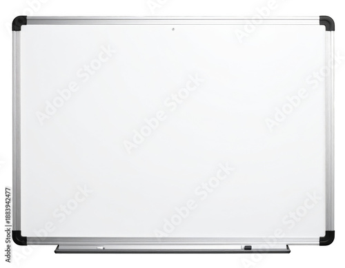 Empty white board or magnetic dry erase board with a silver frame. Isolated on transparent backgroun