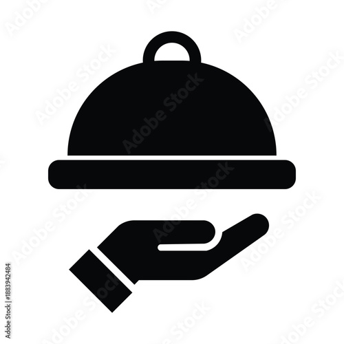 Service icon with food cloche and hand isolated on white background