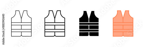 Set of minimalist life jacket icons with transparent background, safety vest, personal flotation device, water sports equipment, rescue gear, vector illustration