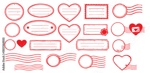 Romantic valentine's day postmark and love mail rubber stamp set — love letter postal collection