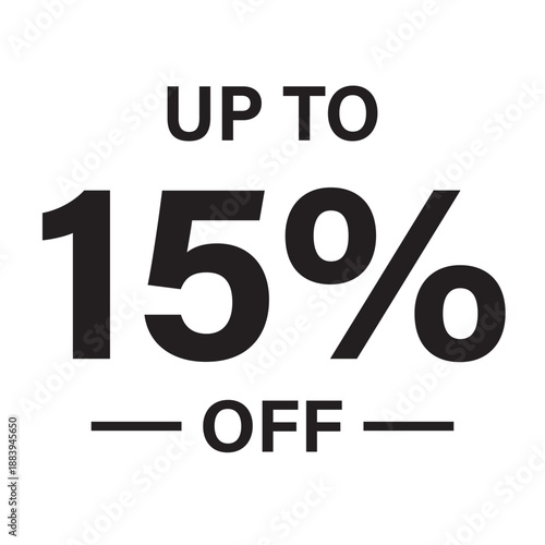 15 percent off sale typography banner in black and white for retail promotion, discount advertising vector