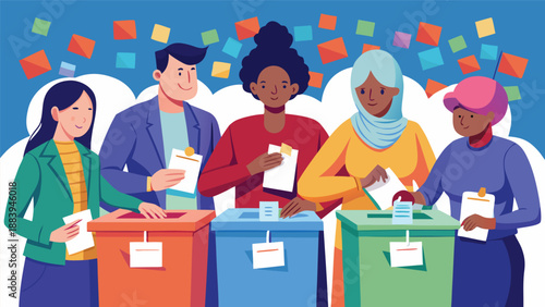 People using voting booths to submit their ballots during an election