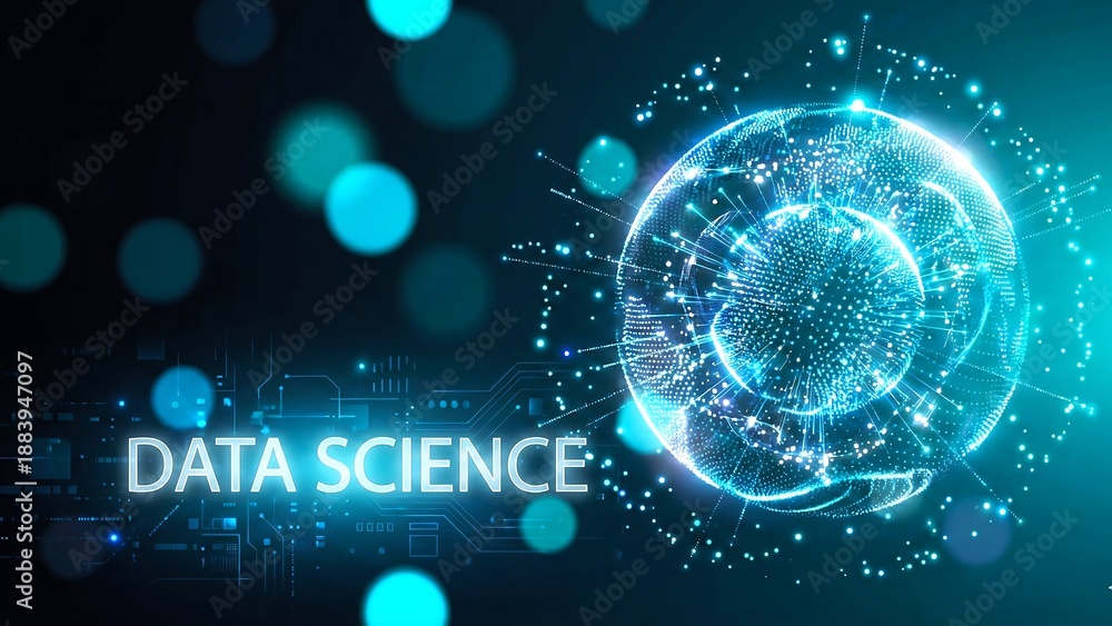 Obraz premium Data science abstract vector background. 3D sphere cloud server. Machine learning technology. ai