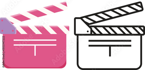 Two stylized clapperboards one pink and one black represent filmmaking and video production