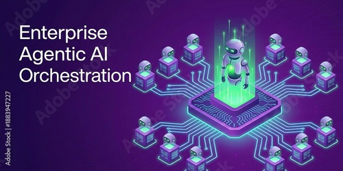 Isometric agentic AI workflow showing multi agent collaboration and smart business automation ai