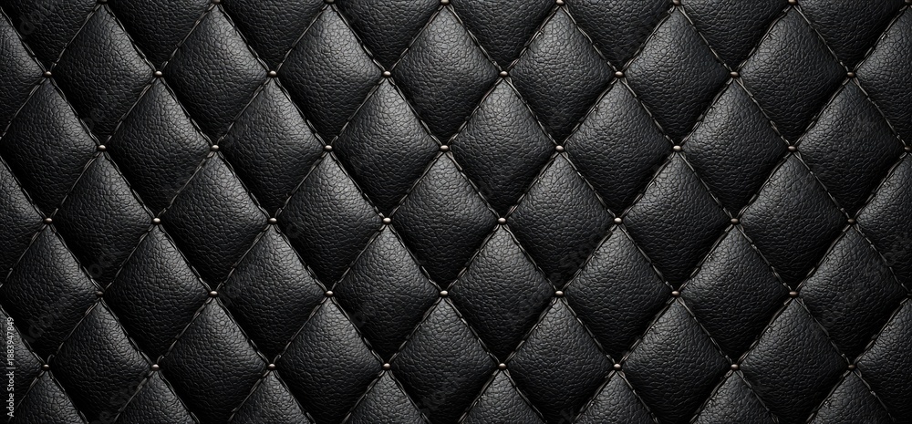 Naklejka premium Close-up of black, quilted material featuring diamond patterns and small, metallic studs