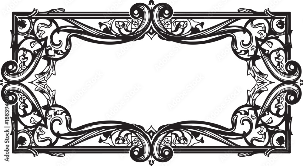 Fototapeta premium Vintage baroque floral frame vector with ornate scrollwork border