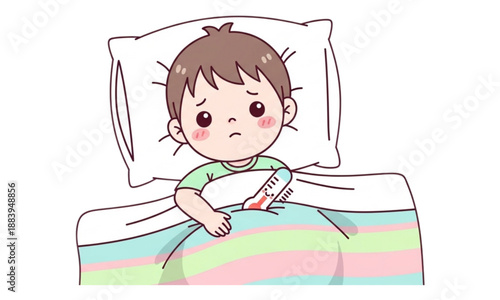Cute Child Feeling Unwell Nursery Illustration