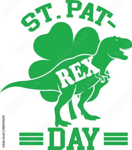 St Pat-Rex Day Green Dinosaur Silhouette with Clover Vector Illustration